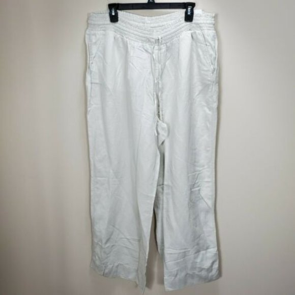 Lane Bryant Wide Leg Linen Blend Pants 14/16 khaki tan elastic pants NWT tie wai - Picture 1 of 9